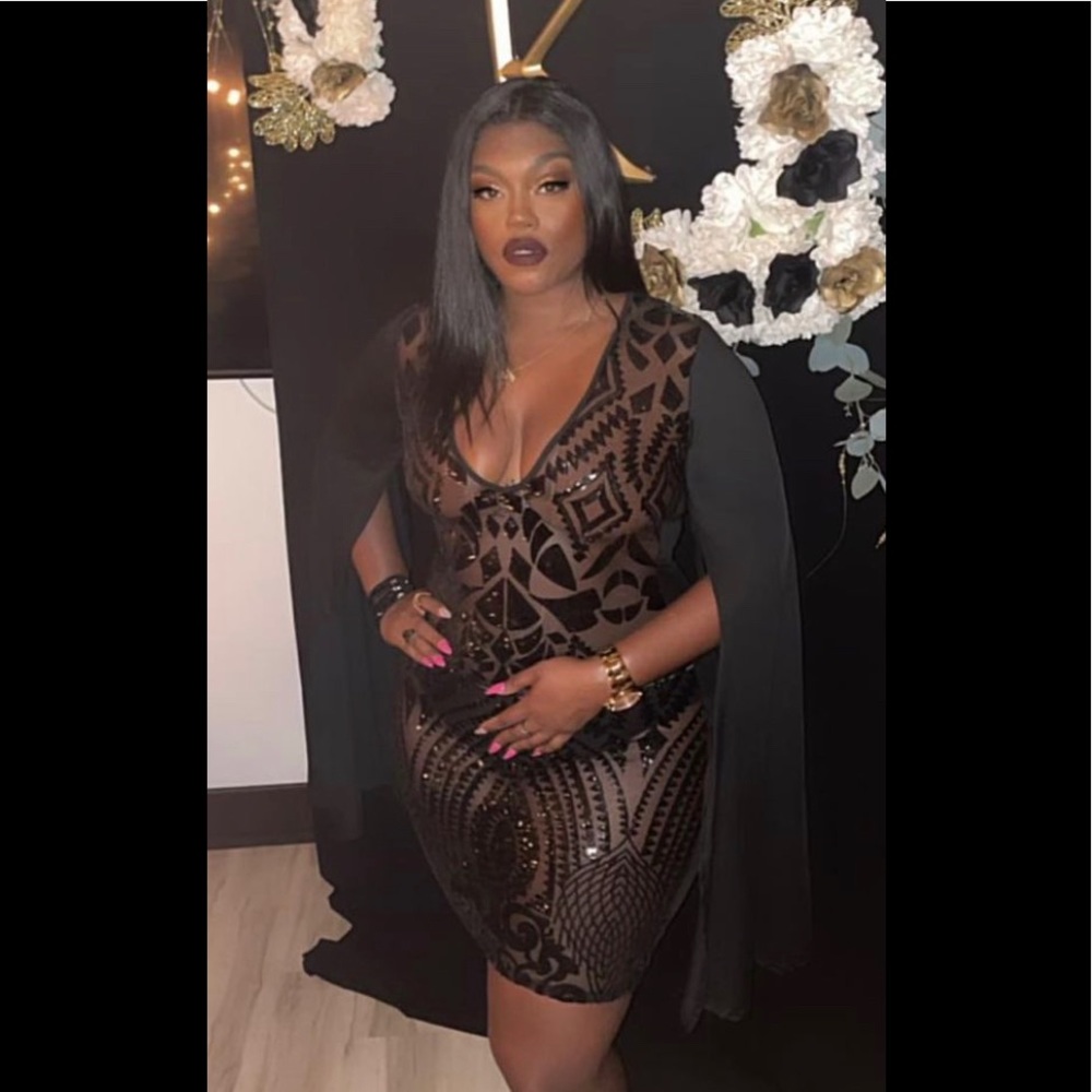 Black see through Dress extra Long sleeves